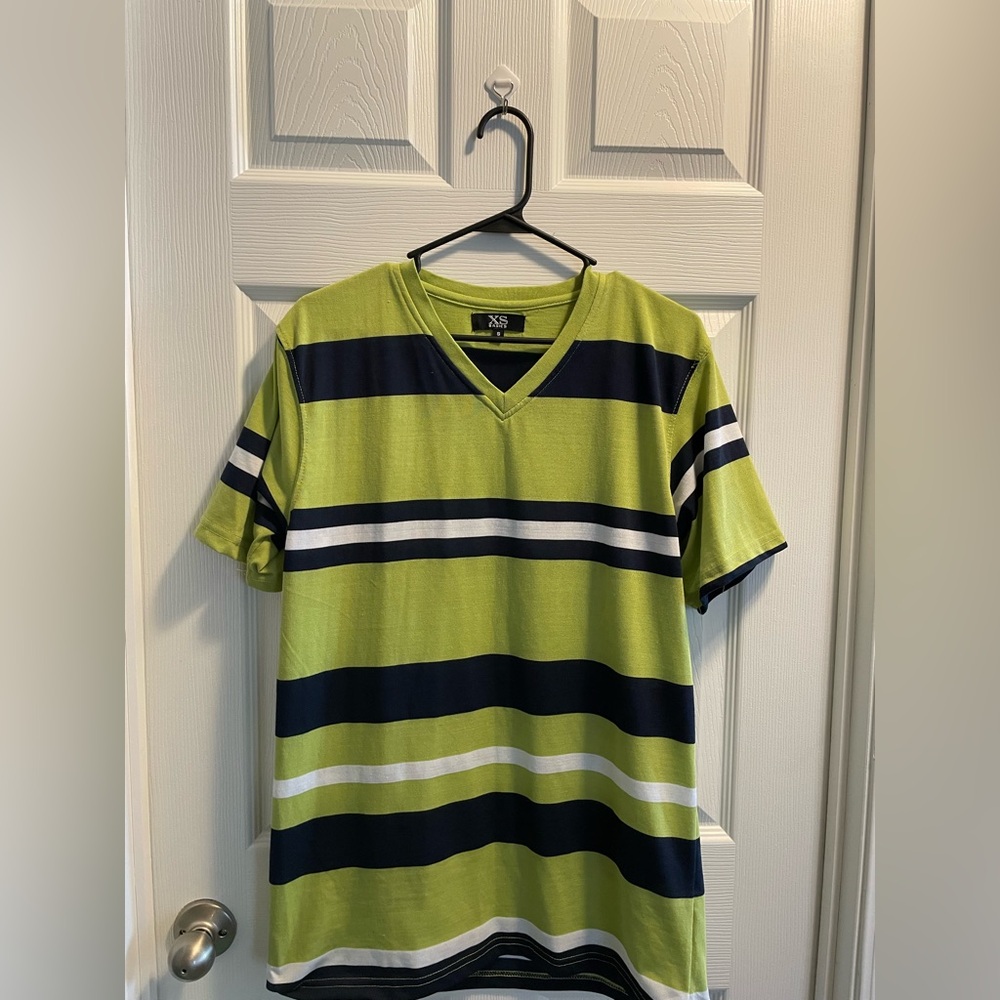 Men's Green Striped V-Neck Shirt